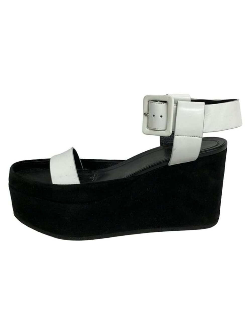 Celine Sandals 38.5 White Black Wedge Sole Leather - Picture 1 of 12